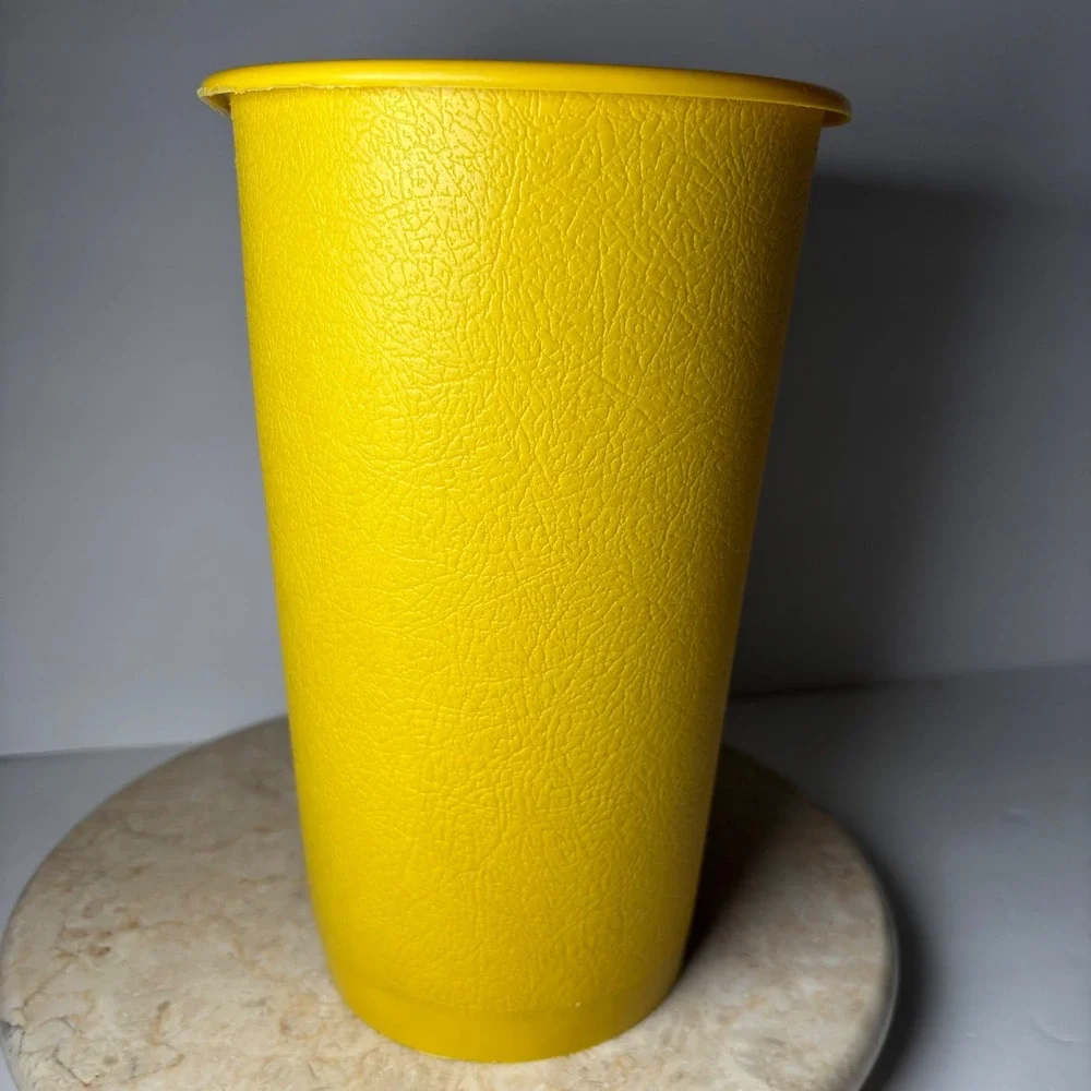 Vintage MCM Wastebasket Yellow Atomic Starburst Plastic Trash Can Retro Decor